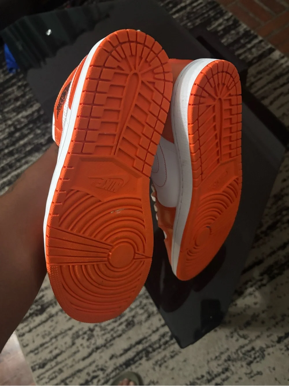 Jordan 1 Mid in White and Metallic Orange